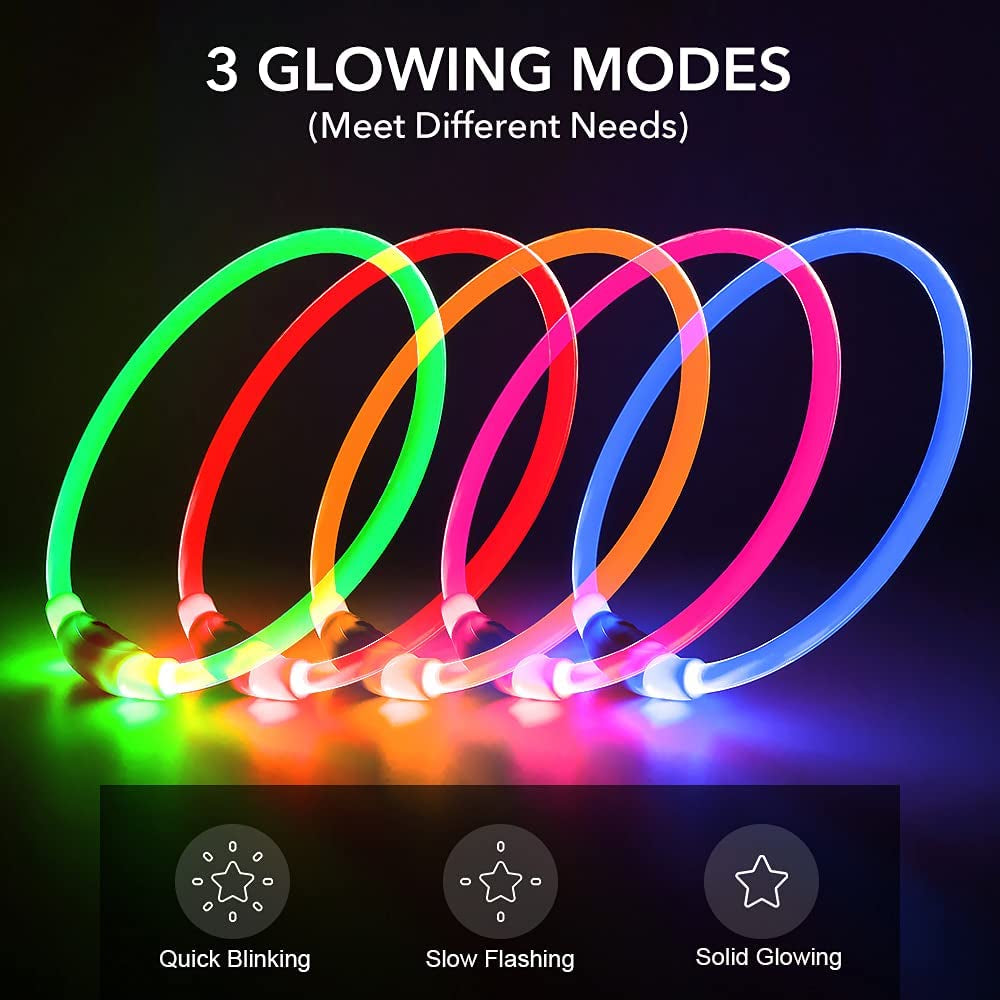 Light up Dog Collar, Rechargeable LED Dog Collar Waterproof Glowing Pet Collar TPU Cuttable Lighted Puppy Collar Safety Dog Lights for Night Walking (Pink 70Cm)