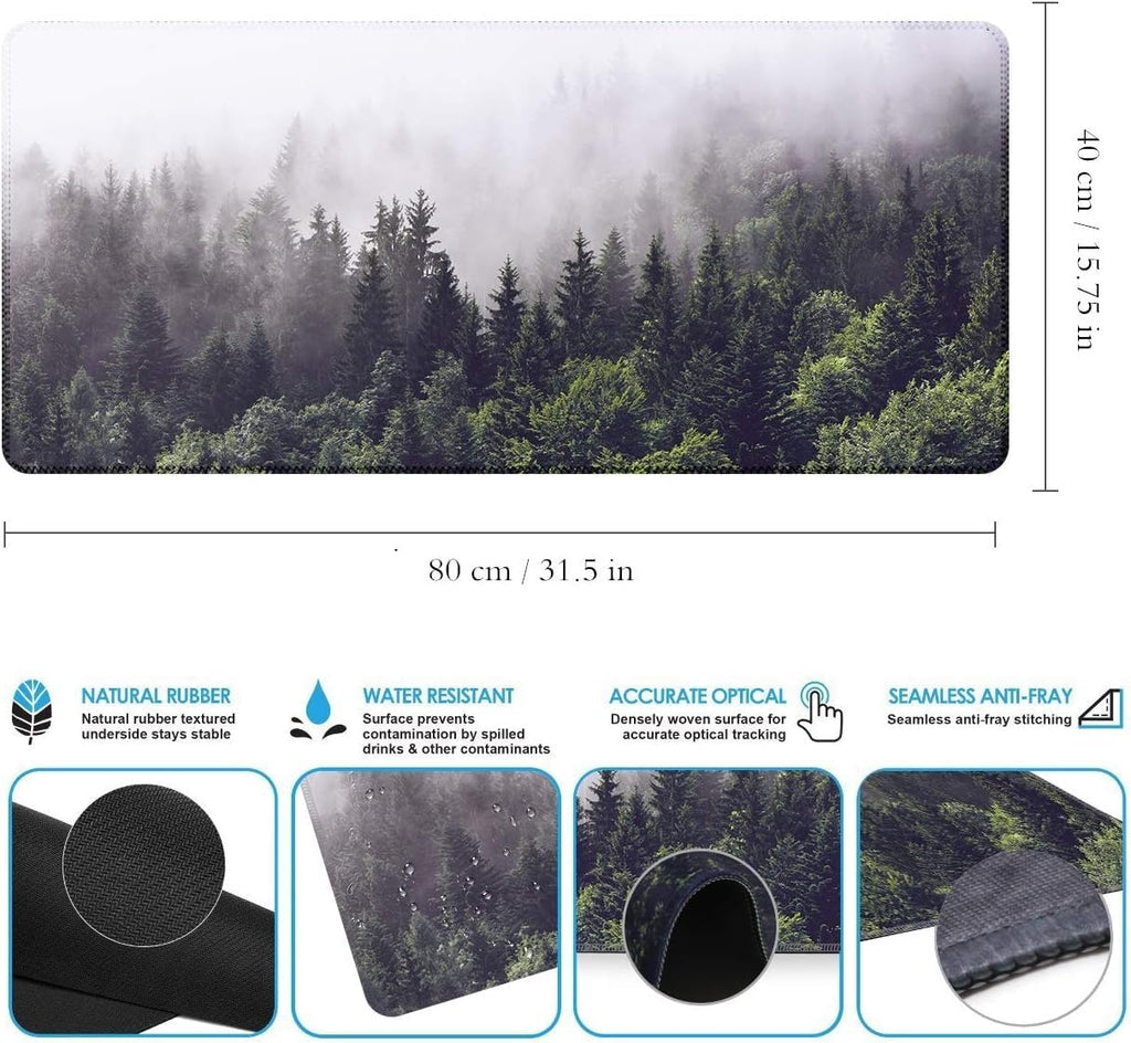 Extended Gaming Mouse Pad, Large Non-Slip Rubber Base Mousepad with Stitched Edges, Waterproof Keyboard Mouse Mat Desk Pad for Work, Game, Office, Home - Forest (Extended X-Large)