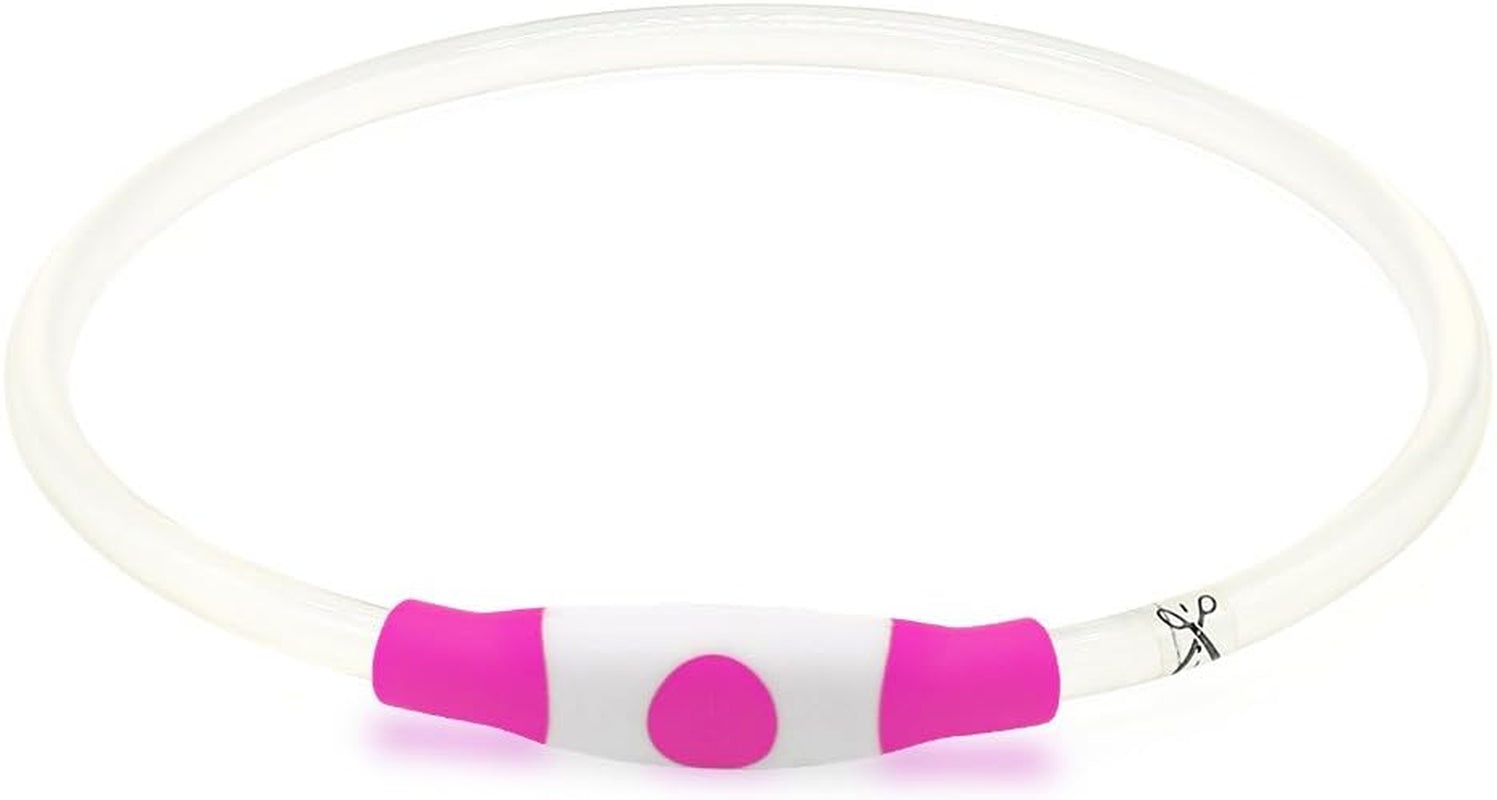 Light up Dog Collar, Rechargeable LED Dog Collar Waterproof Glowing Pet Collar TPU Cuttable Lighted Puppy Collar Safety Dog Lights for Night Walking (Pink 70Cm)