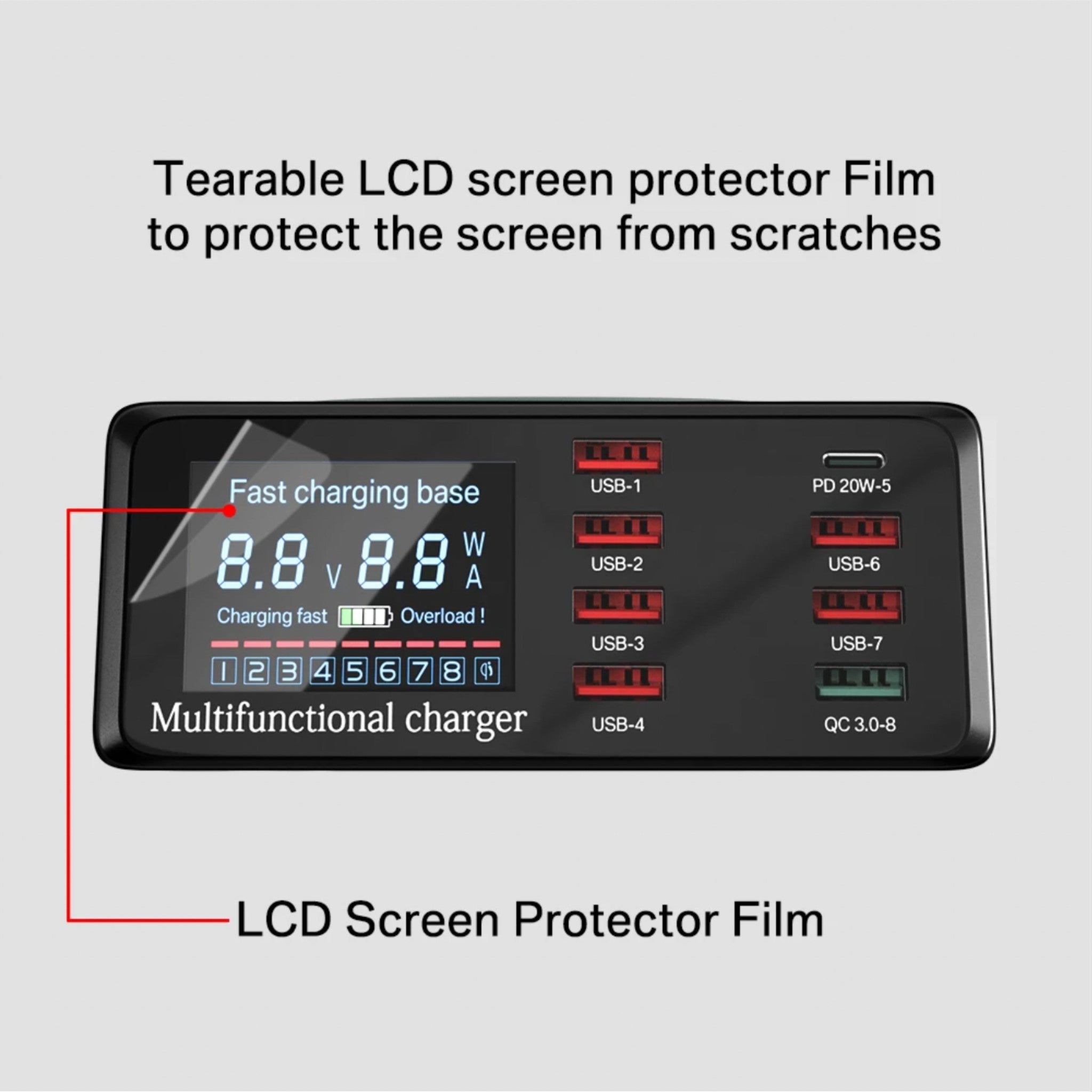 8 Port LED Display, Fast Charger, for iPhone 13 12, Xiaomi, Huawei, Samsung-3