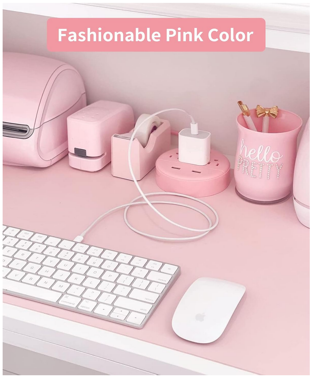 10 Ft Long Extension Cord Power Strip with USB,  Pink Charging Station with 3 Outlet and 2 USB, Travel Power Strip Flat Plug, Wall Mount for Home Office Dorm Room and Cruise Ship, ETL Listed