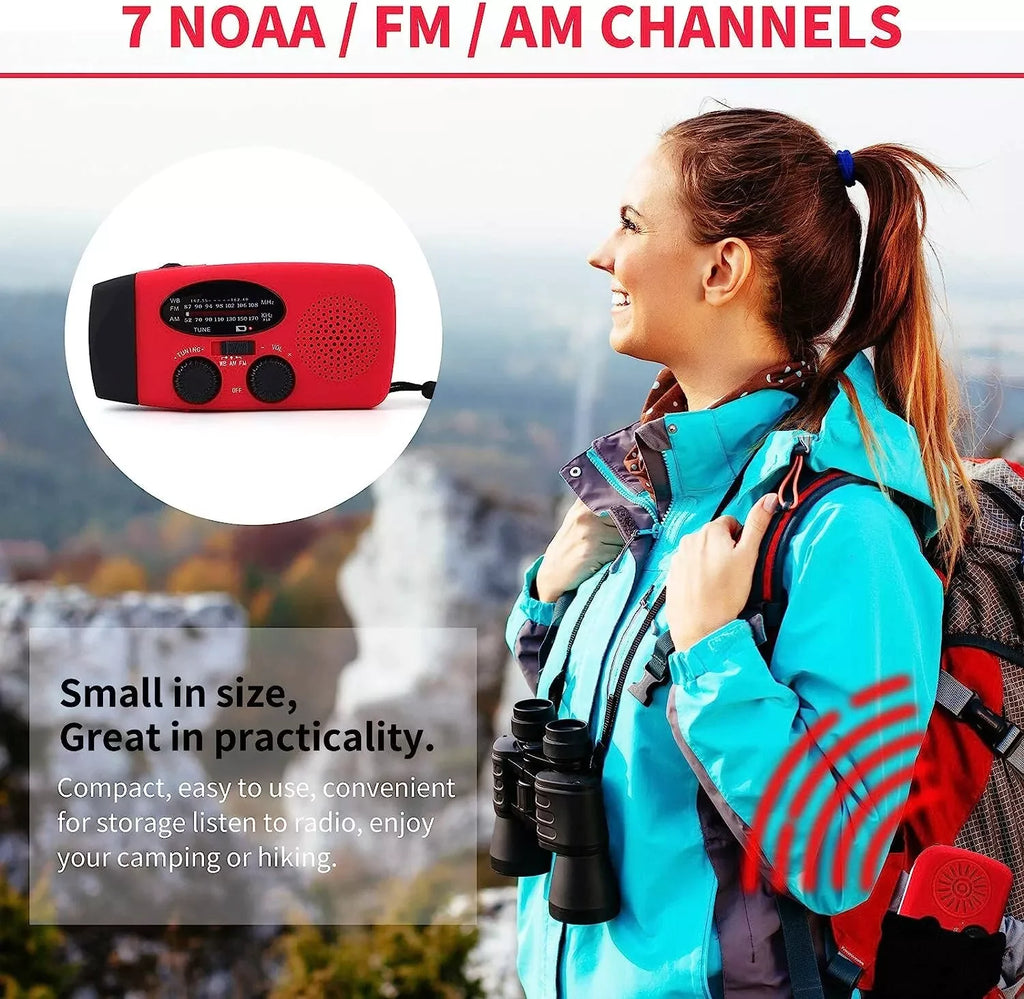 Emergency  Radio Crank Solar Hand Weather 1000mAh Power Bank Charger Flash Light
