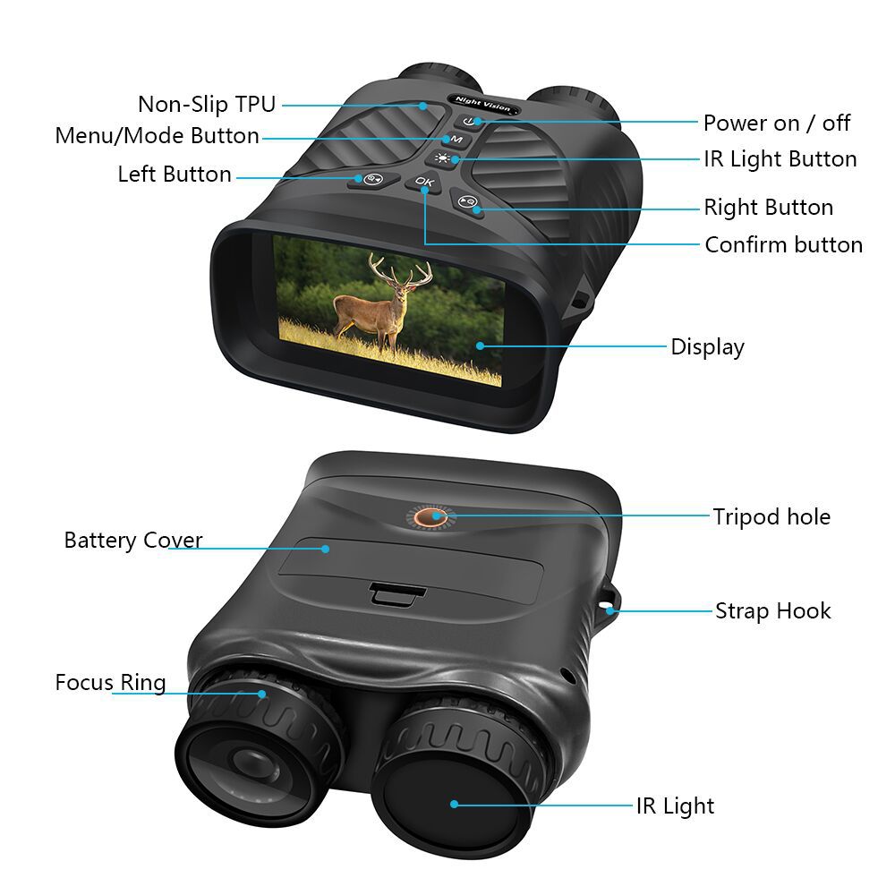 NNEDSZ Black Digital Night Vision Binoculars - 3.0'' IPS Screen, 10X Optical Zoom, 2.5K Video Recording, Infrared for 300m Range-1