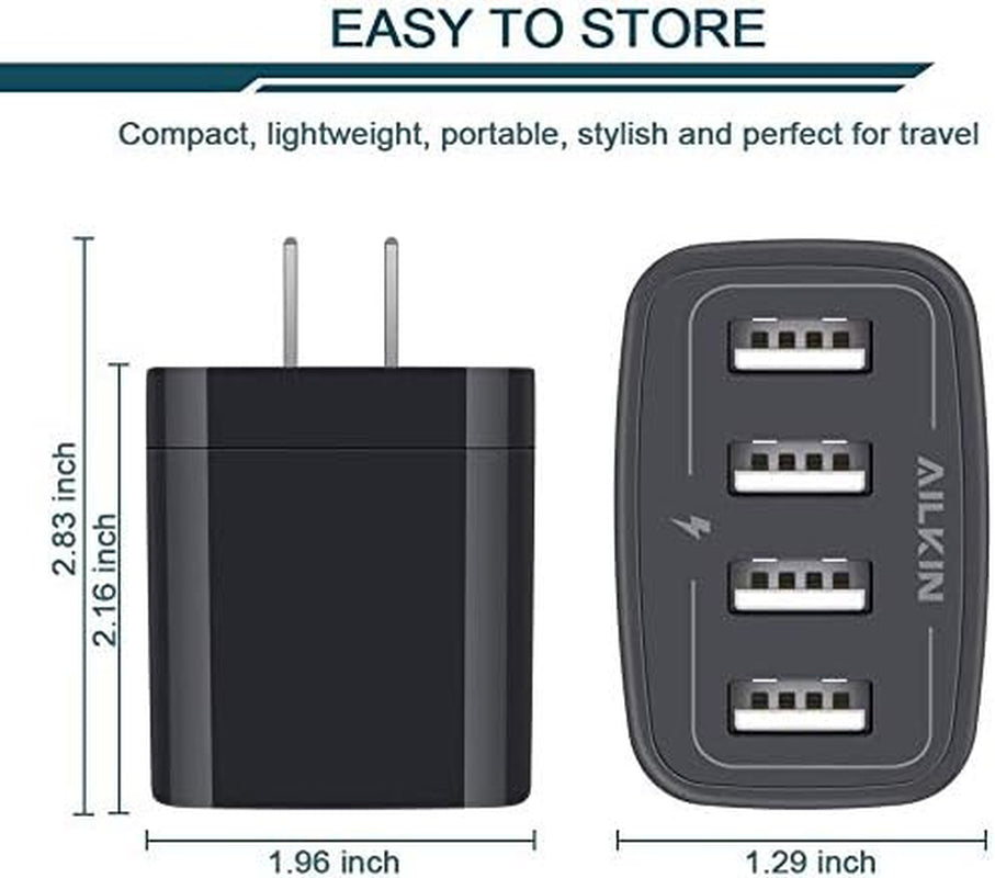 Wall Charger, USB Charger Adapter,  4.8A 4Multi Port Fast Charging Station Power Base Block Plug Cube Brick for Iphone 17 16 15 14 SE 13 12 11Pro Max/X/Plus, Samsung A16/A17/S25/S24 Kindle Plug