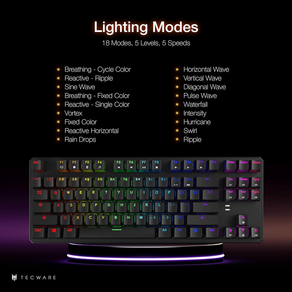 Phantom 87 Key RGB Mechanical Gaming Keyboard | Outemu Red Switch | 16.8M Color LED Lighting | 18 Pre-Set | Low Latency | N-Key Rollover | Software Customizable Keys | Wired USB Connection