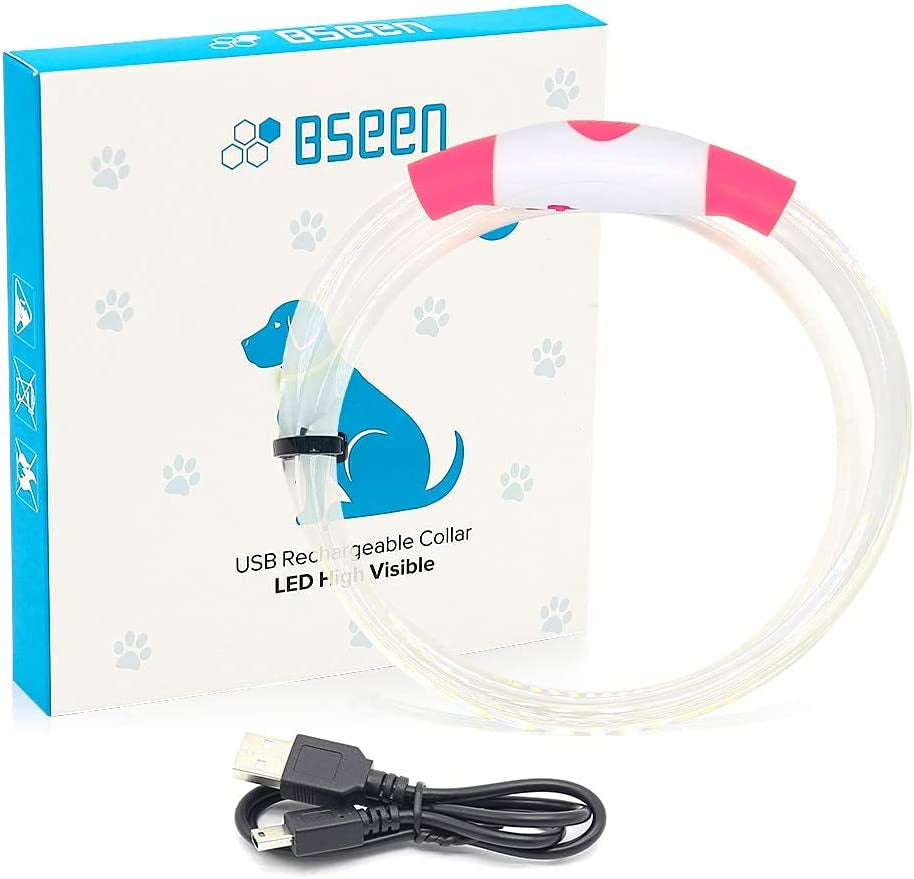 Light up Dog Collar, Rechargeable LED Dog Collar Waterproof Glowing Pet Collar TPU Cuttable Lighted Puppy Collar Safety Dog Lights for Night Walking (Pink 70Cm)